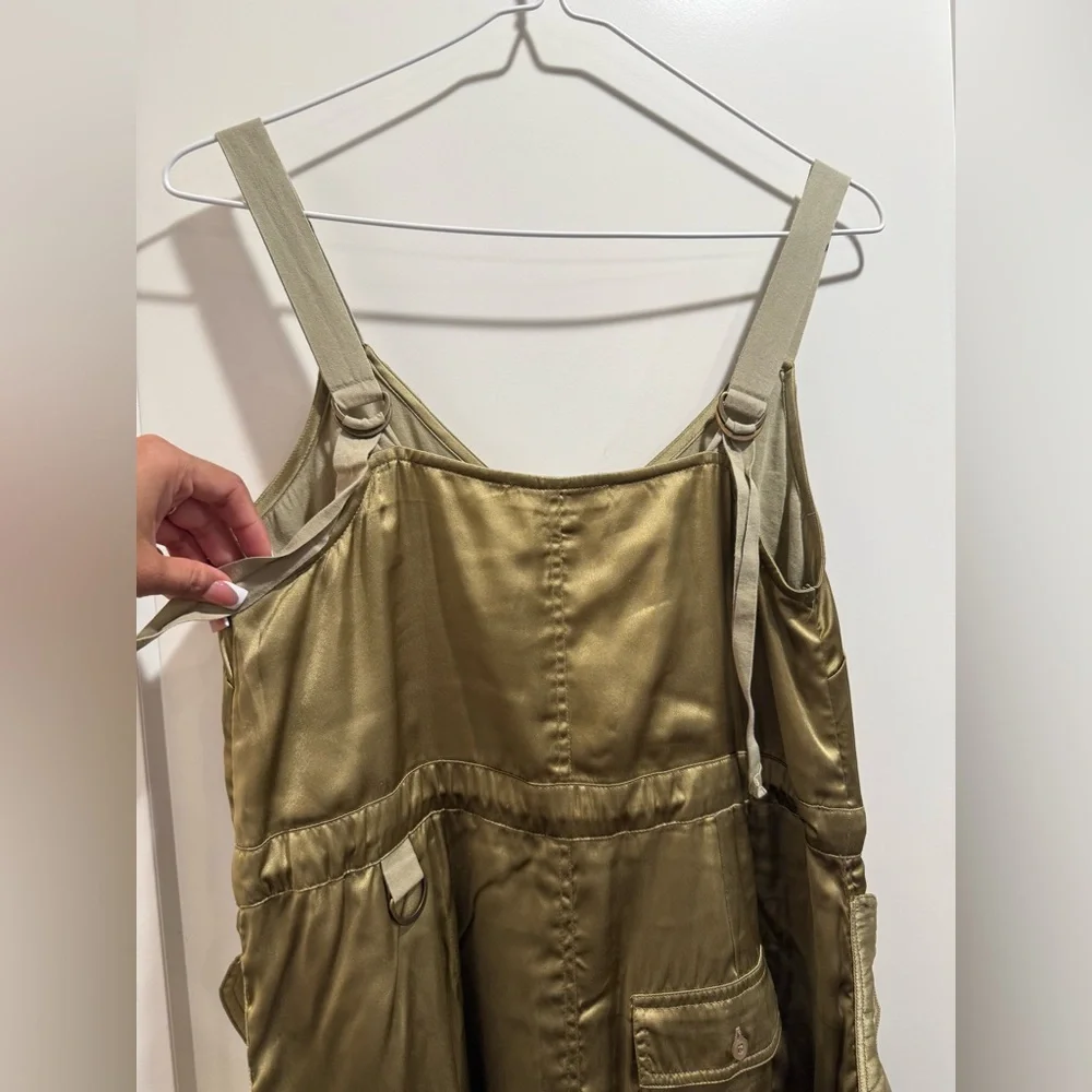 Love The Label Anthropologie Sleeveless Utility Satin Green Midi Dress Size XS - Picture 5 of 13